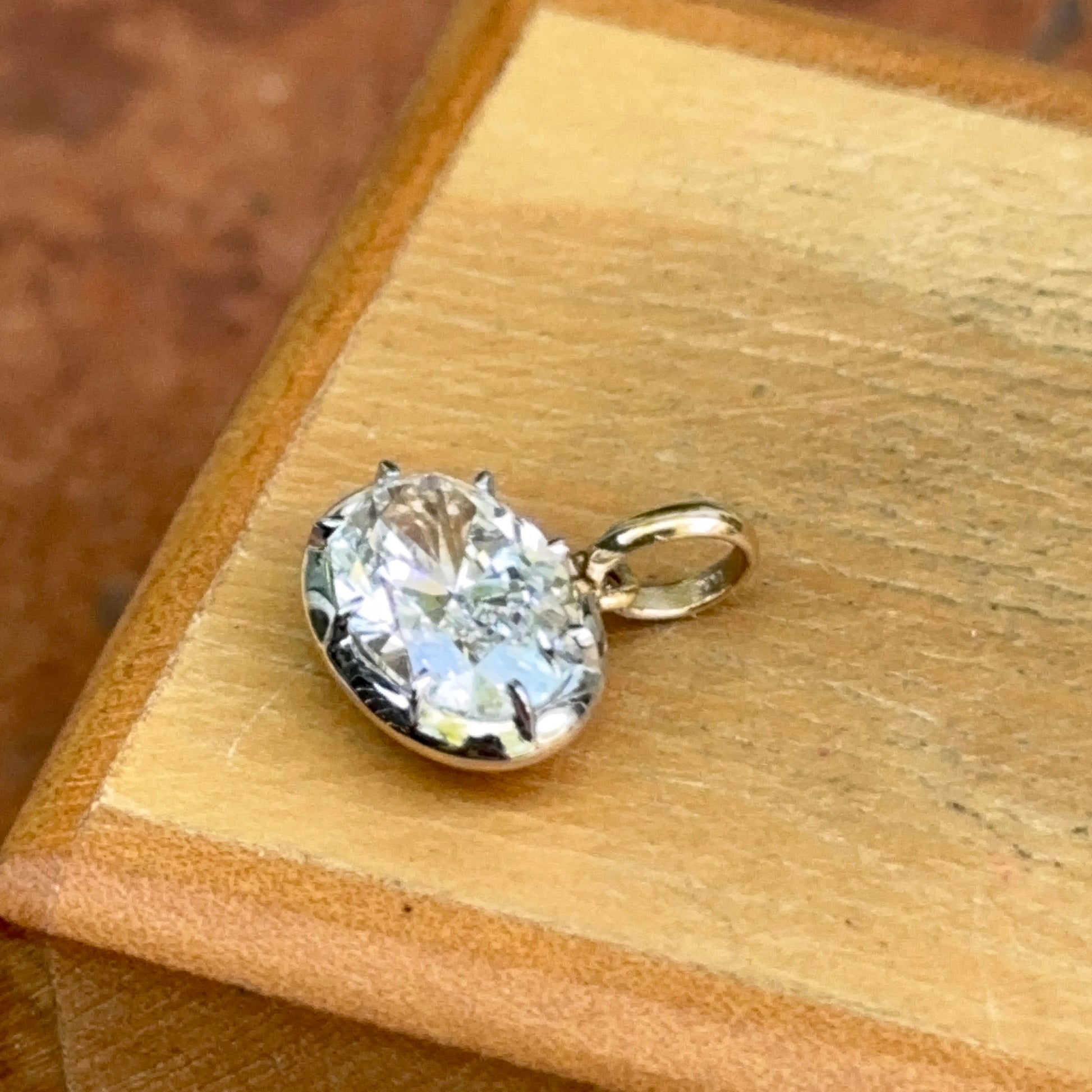 14KT Yellow Gold Oval 2 CT Lab Diamond Georgian White Rhodium Pendant - LSJ