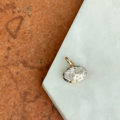 14KT Yellow Gold Oval 2 CT Lab Diamond Georgian White Rhodium Pendant - LSJ