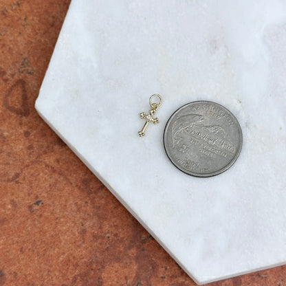 14KT Yellow Gold Diamond Budded Cross Pendant 15mm