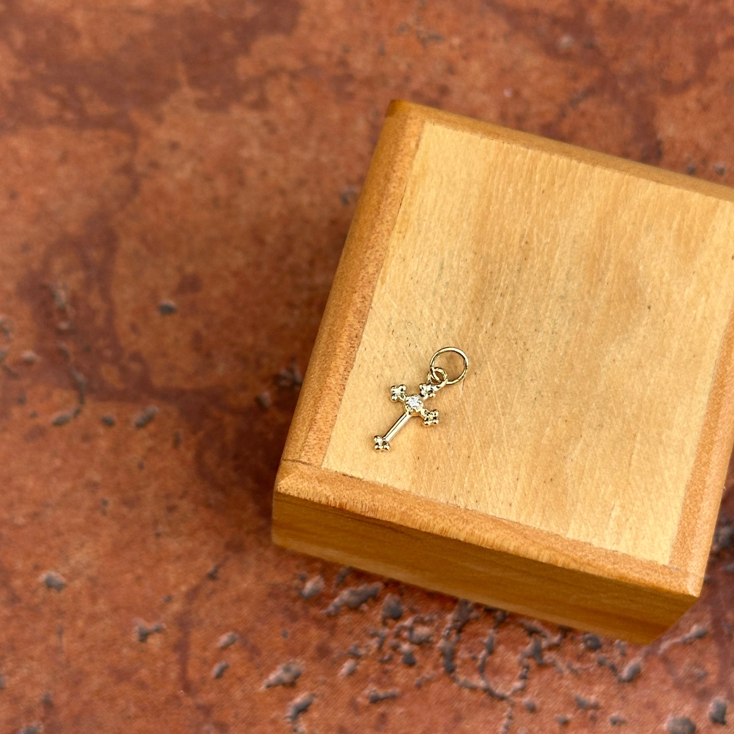 14KT Yellow Gold Diamond Budded Cross Pendant 15mm