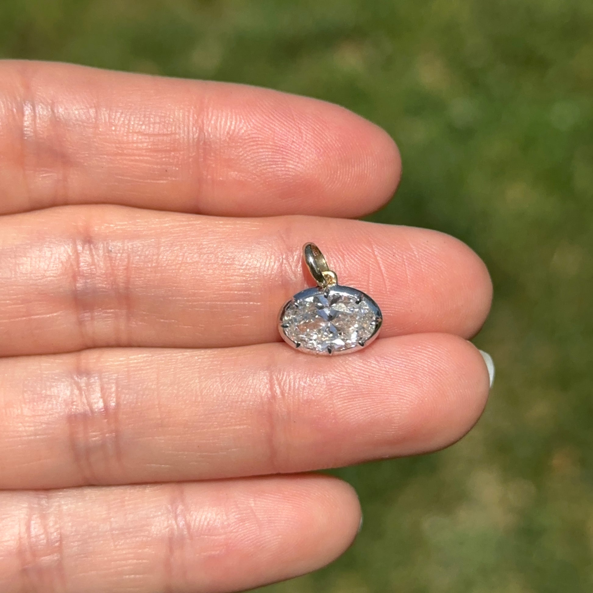 14KT Yellow Gold Oval 2 CT Lab Diamond Georgian White Rhodium Pendant - LSJ