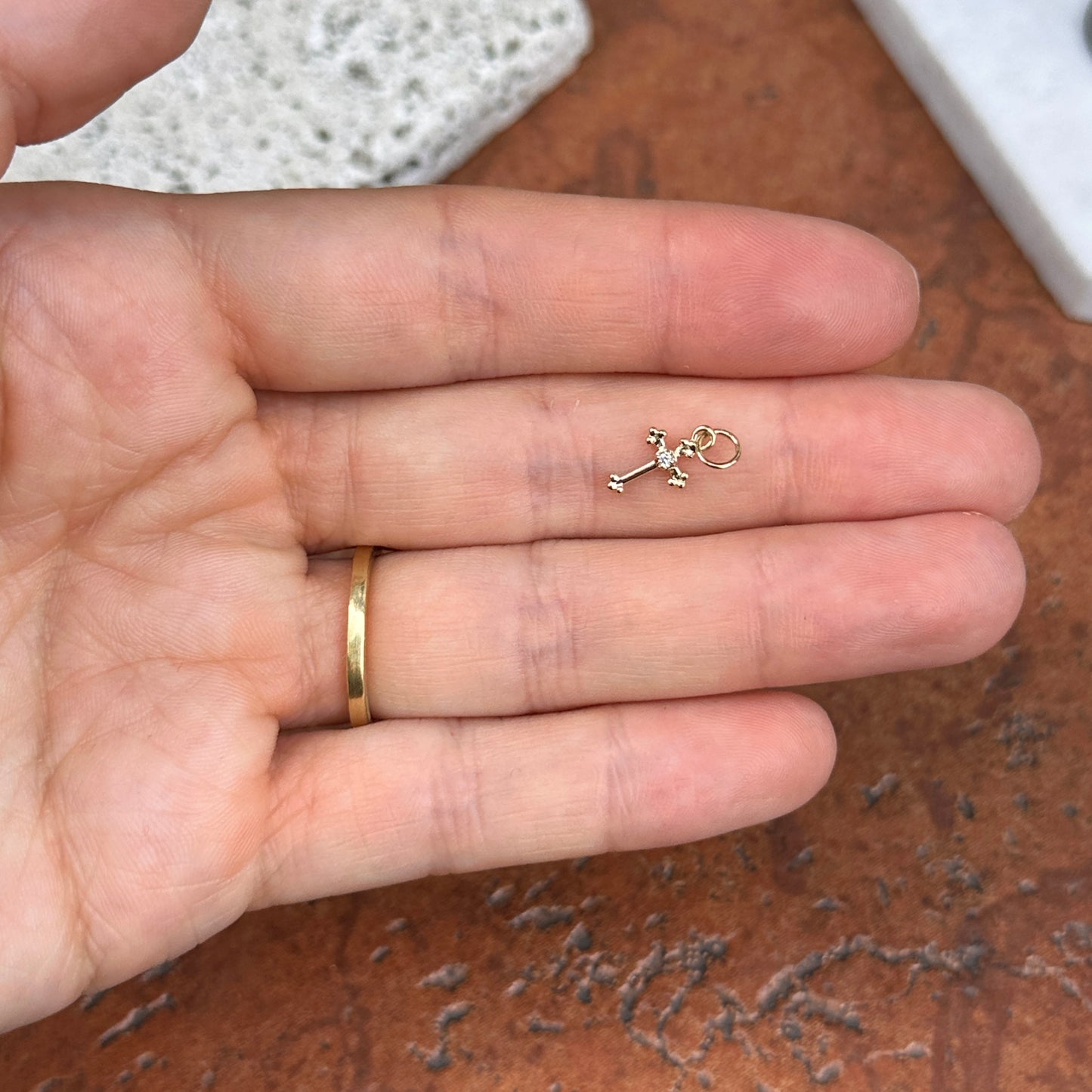 14KT Yellow Gold Diamond Budded Cross Pendant 15mm