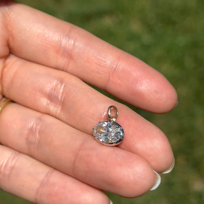 14KT Yellow Gold Oval 2 CT Lab Diamond Georgian White Rhodium Pendant - LSJ