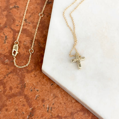 10KT Yellow Gold Emerald + Diamond Cross Pendant Chain Necklace 17"