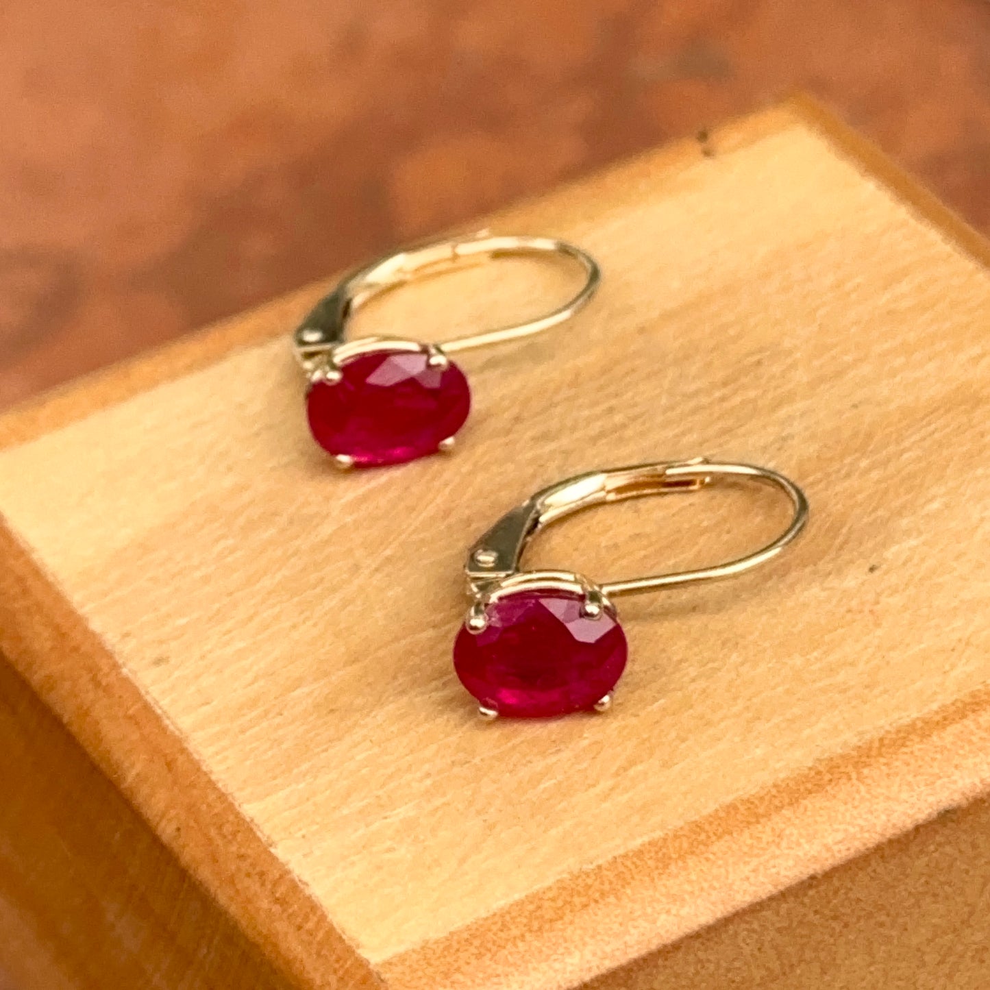 14KT Yellow Gold Faceted Oval Ruby Leverback Earrings