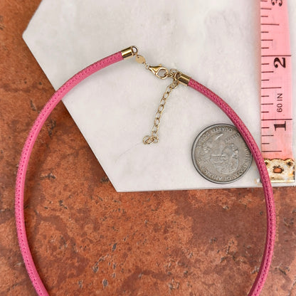 14KT Yellow Gold 3mm Dusty Pink Leather Cord Necklace