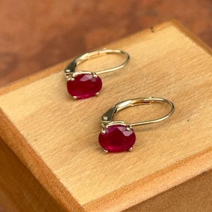 14KT Yellow Gold Faceted Oval Ruby Leverback Earrings