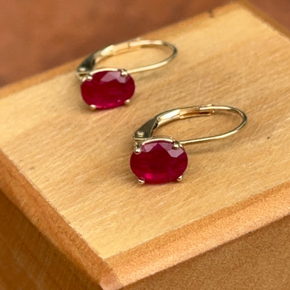 14KT Yellow Gold Faceted Oval Ruby Leverback Earrings