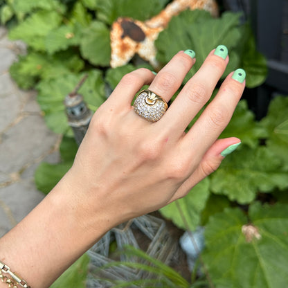 Estate 18KT Yellow Gold & Pave Diamond Cigar Band Dome Ring