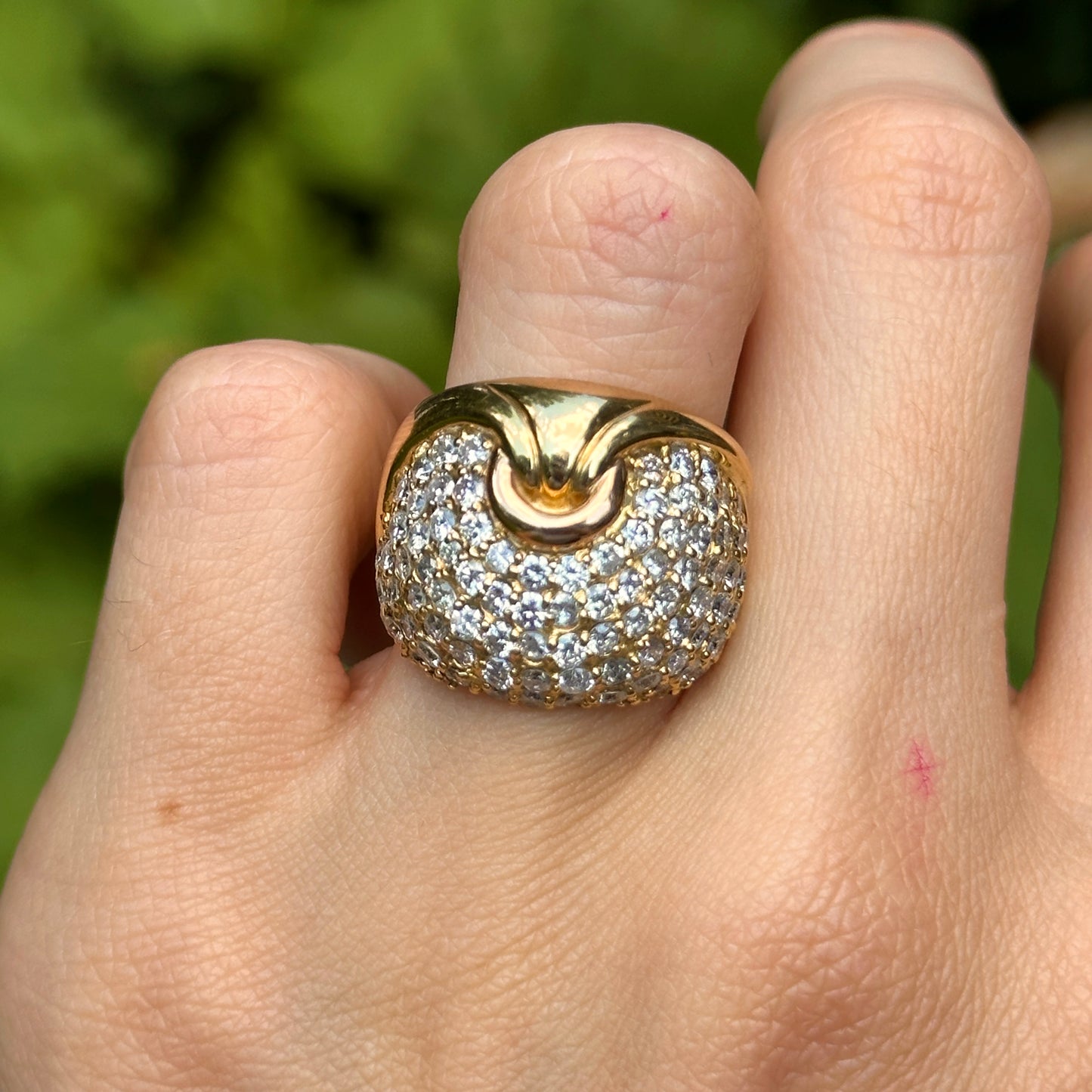 Estate 18KT Yellow Gold & Pave Diamond Cigar Band Dome Ring