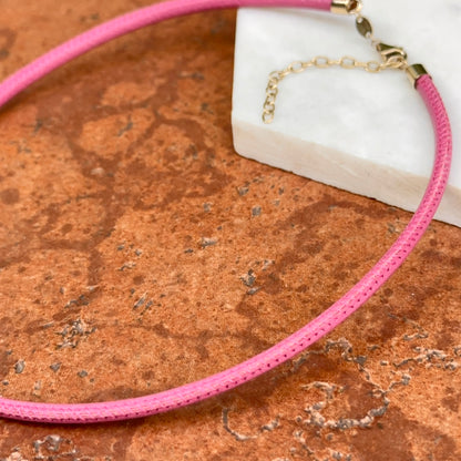 14KT Yellow Gold 3mm Dusty Pink Leather Cord Necklace