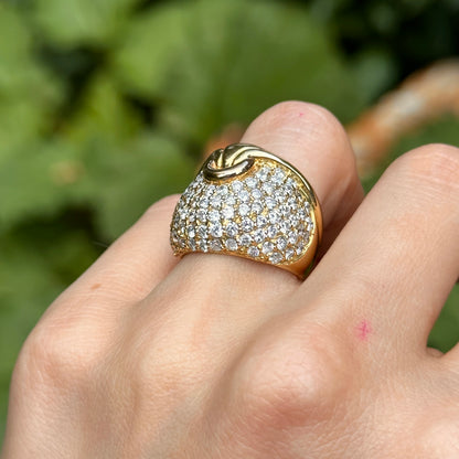 Estate 18KT Yellow Gold & Pave Diamond Cigar Band Dome Ring