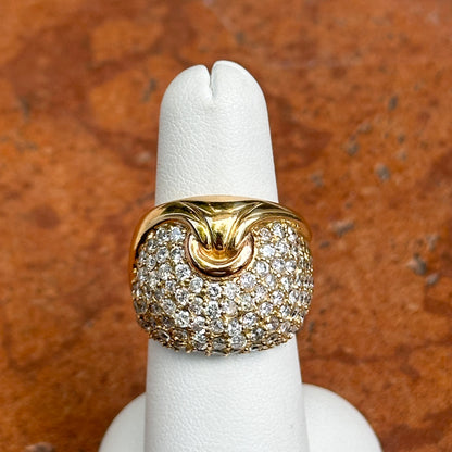 Estate 18KT Yellow Gold & Pave Diamond Cigar Band Dome Ring