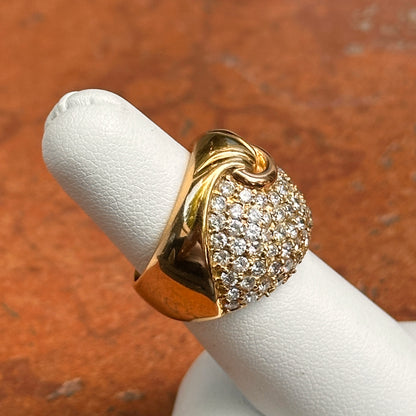 Estate 18KT Yellow Gold & Pave Diamond Cigar Band Dome Ring