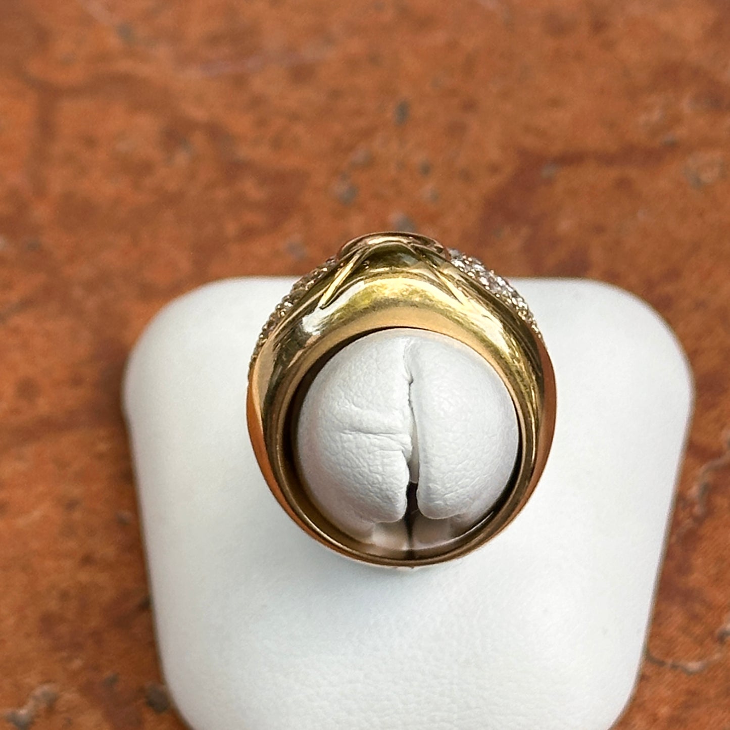 Estate 18KT Yellow Gold & Pave Diamond Cigar Band Dome Ring