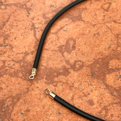 14KT Yellow Gold Black Leather Cord Necklace  17"- 19" Open Center for Pendant