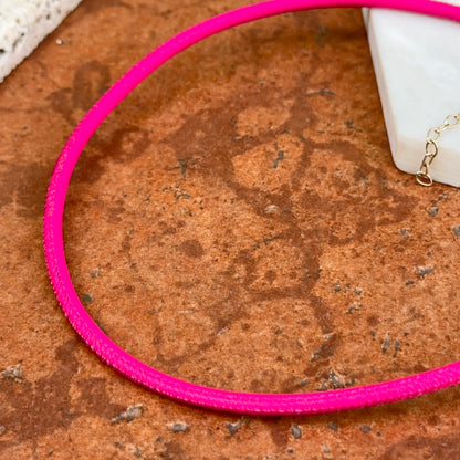 14KT Yellow Gold 3mm Hot Pink Leather Cord Necklace