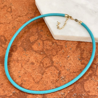 14KT Yellow Gold 3mm Turquoise Leather Cord Necklace