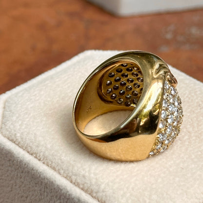 Estate 18KT Yellow Gold & Pave Diamond Cigar Band Dome Ring