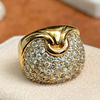 Estate 18KT Yellow Gold & Pave Diamond Cigar Band Dome Ring