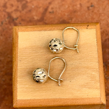 14KT Yellow Gold Satin Diamond-Cut 8mm Ball Dangle Wire Earrings