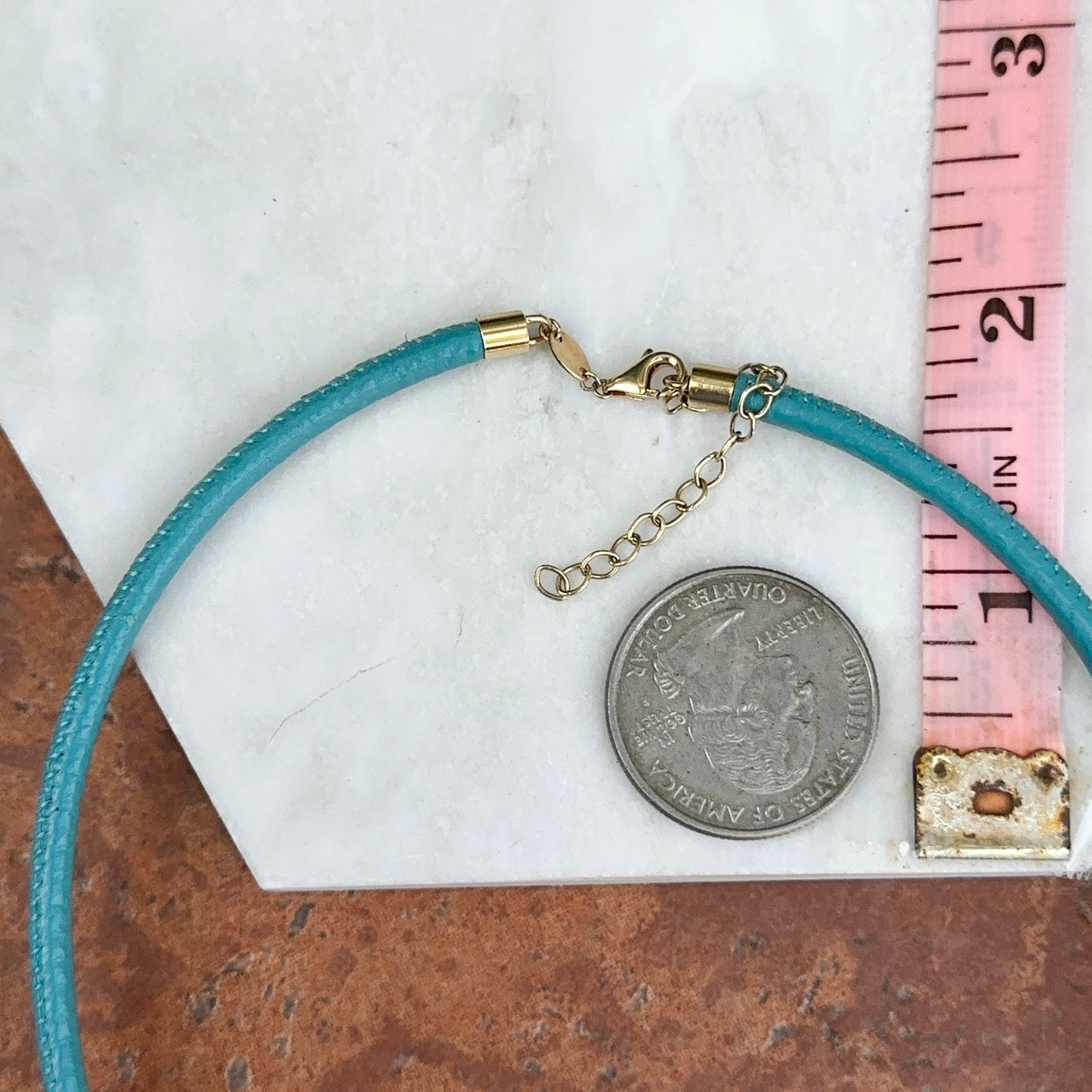 14KT Yellow Gold 3mm Turquoise Leather Cord Necklace