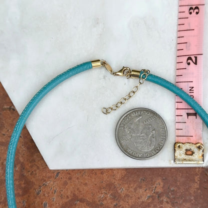 14KT Yellow Gold 3mm Turquoise Leather Cord Necklace