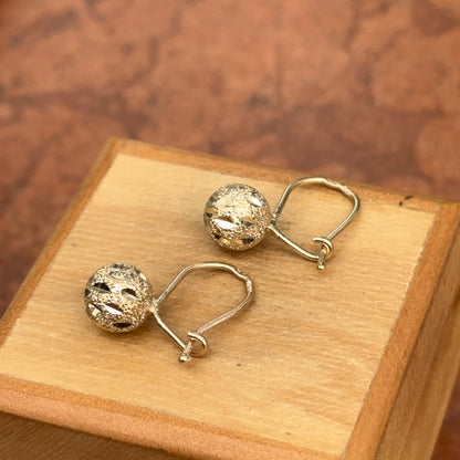 14KT Yellow Gold Satin Diamond-Cut 8mm Ball Dangle Wire Earrings