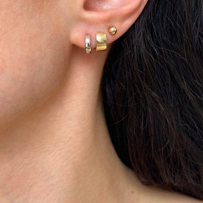 14KT White Gold Solid Hinged Huggie Hoop Earrings 9.5mm