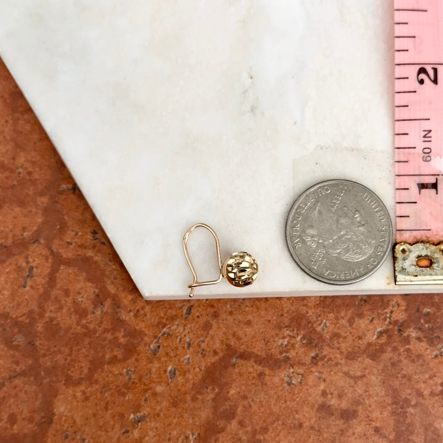 14KT Yellow Gold Diamond-Cut 8mm Ball Dangle Wire Earrings