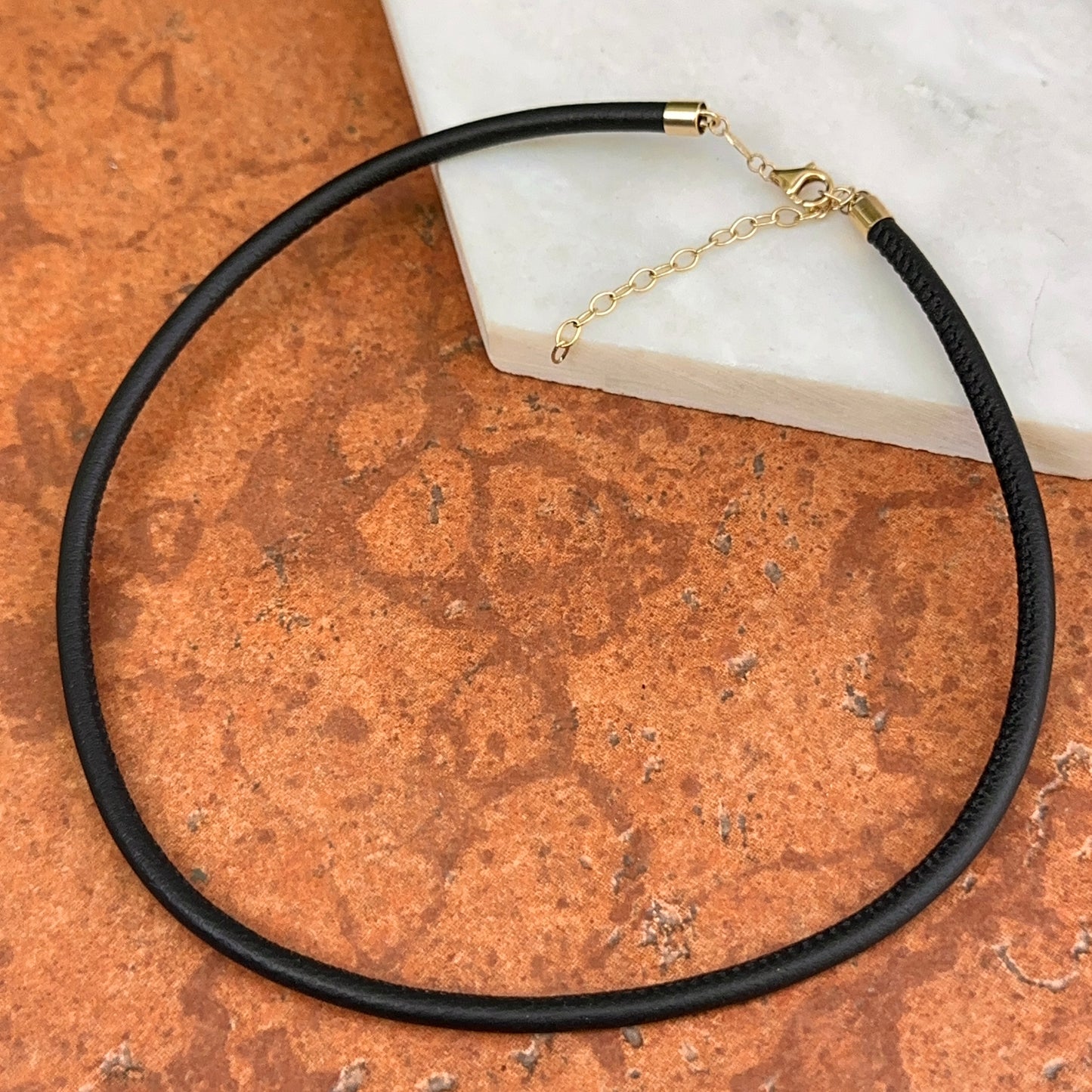 14KT Yellow Gold 3mm Black Leather Cord Necklace