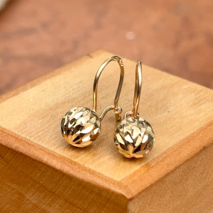 14KT Yellow Gold Diamond-Cut 8mm Ball Dangle Wire Earrings