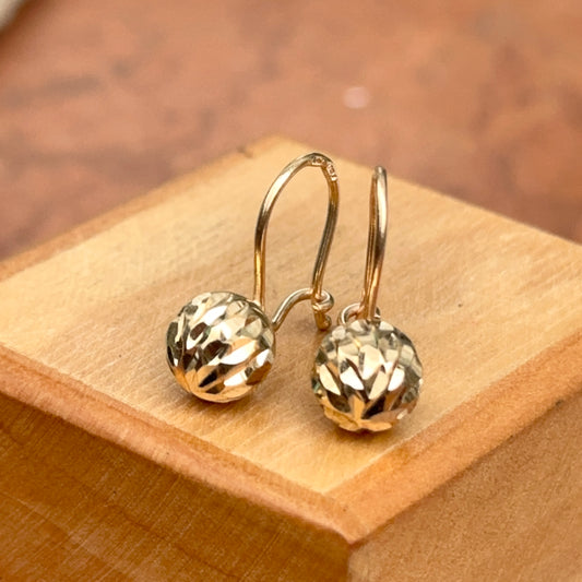 14KT Yellow Gold Diamond-Cut 8mm Ball Dangle Wire Earrings