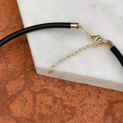 14KT Yellow Gold 3mm Black Leather Cord Necklace