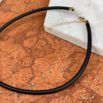 14KT Yellow Gold 3mm Black Leather Cord Necklace