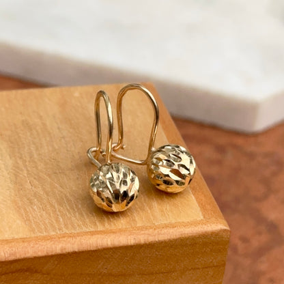 14KT Yellow Gold Diamond-Cut 8mm Ball Dangle Wire Earrings