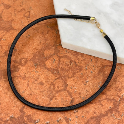 14KT Yellow Gold 3mm Black Leather Cord Necklace