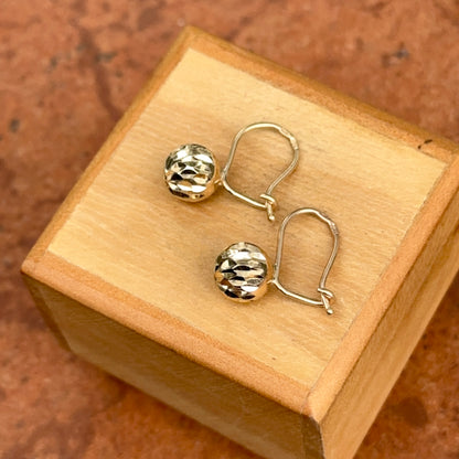 14KT Yellow Gold Diamond-Cut 8mm Ball Dangle Wire Earrings