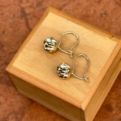 14KT Yellow Gold Diamond-Cut 8mm Ball Dangle Wire Earrings