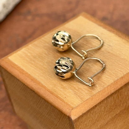 14KT Yellow Gold Diamond-Cut 8mm Ball Dangle Wire Earrings
