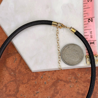 14KT Yellow Gold 4mm Black Leather Cord Necklace