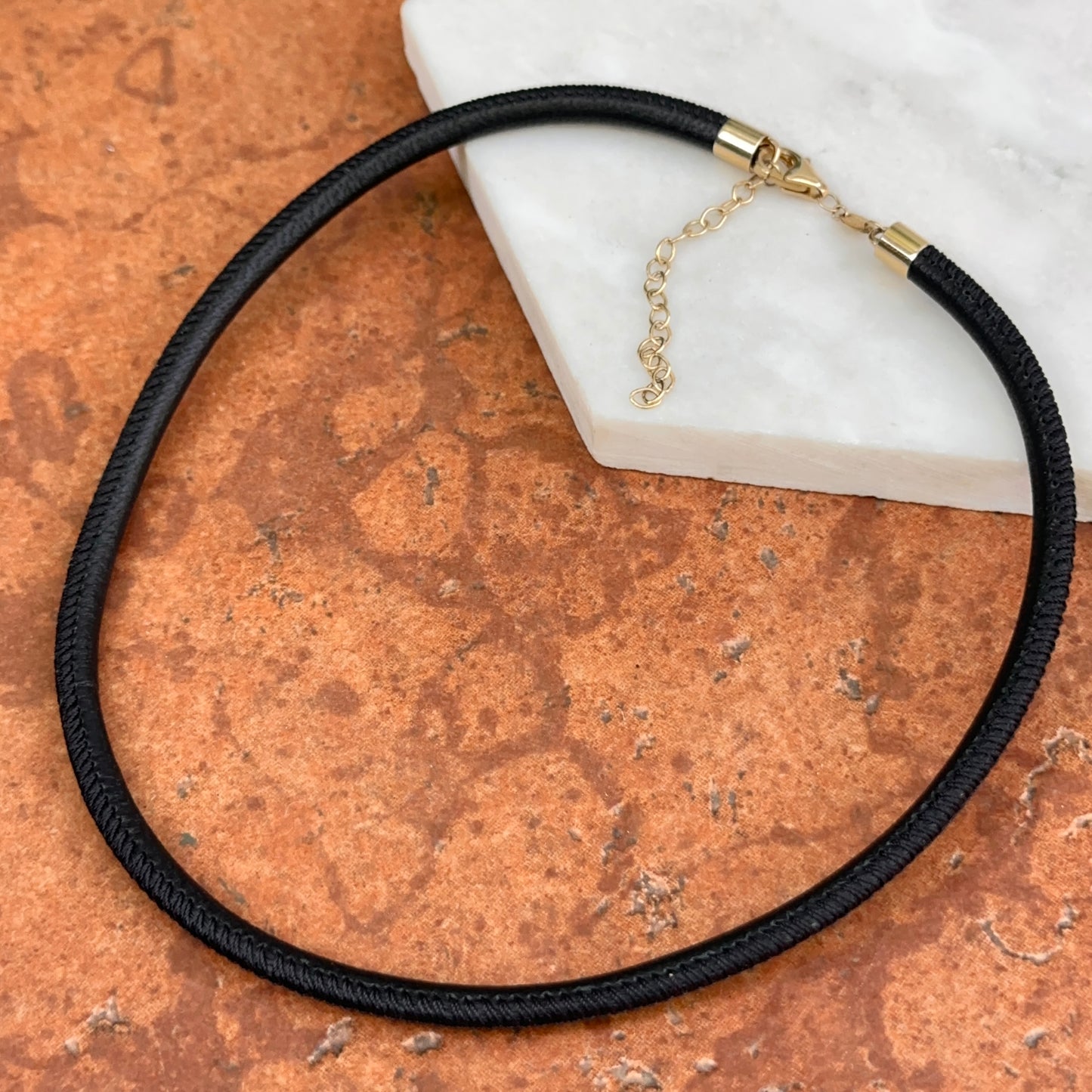 14KT Yellow Gold 4mm Black Leather Cord Necklace