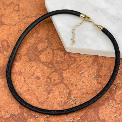14KT Yellow Gold 4mm Black Leather Cord Necklace