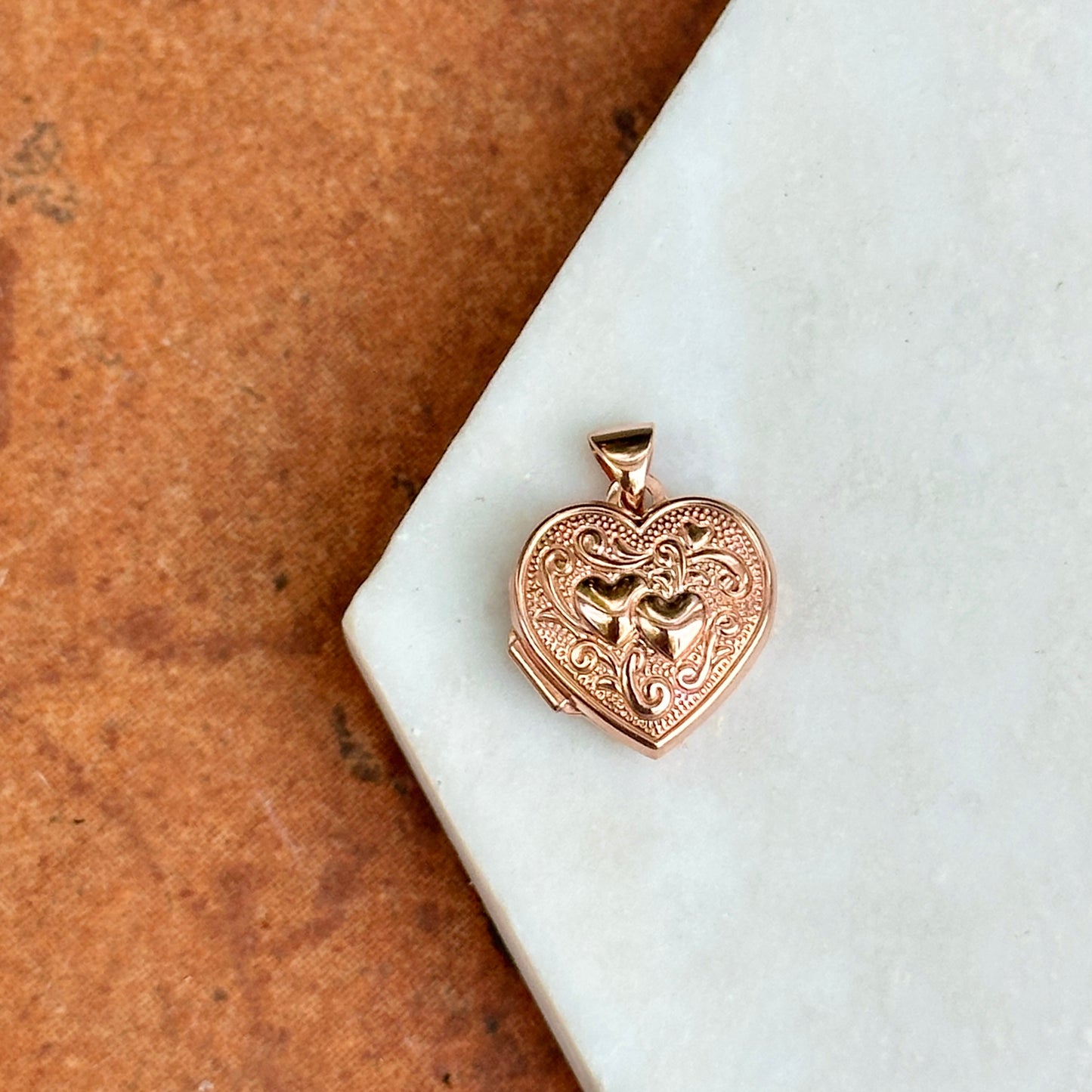 10KT Rose Gold Mini Heart Locket Pendant 21mm