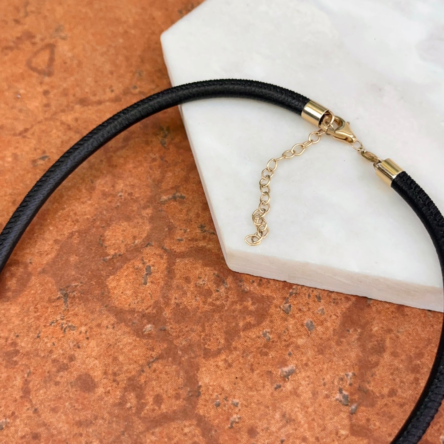 14KT Yellow Gold 4mm Black Leather Cord Necklace