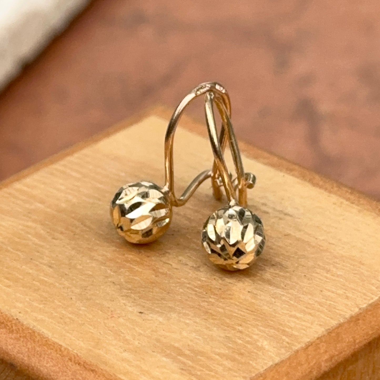 14KT Yellow Gold Diamond-Cut 6mm Ball Dangle Wire Earrings