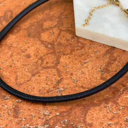 14KT Yellow Gold 4mm Black Leather Cord Necklace