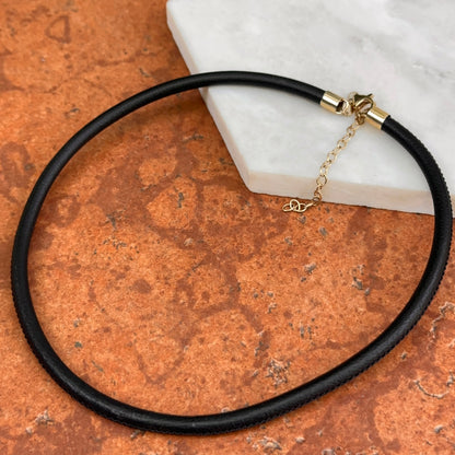 14KT Yellow Gold 4mm Black Leather Cord Necklace