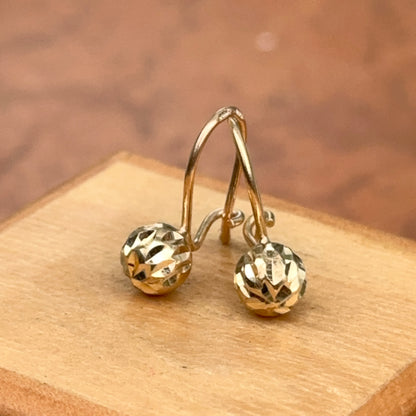 14KT Yellow Gold Diamond-Cut 6mm Ball Dangle Wire Earrings