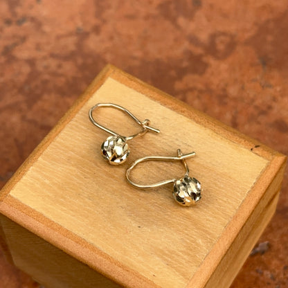 14KT Yellow Gold Diamond-Cut 6mm Ball Dangle Wire Earrings